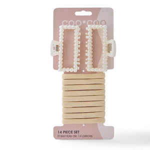 "Figured It Out" Pearl Claw Clip And Elastic Hair Ties Set