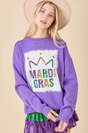 "All Fun And Games" Sequin Mardi Gras Sweater Top