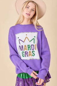 "All Fun And Games" Sequin Mardi Gras Sweater Top