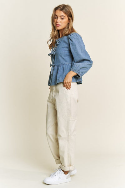 "Rise and Shine" Denim Tie Front Top