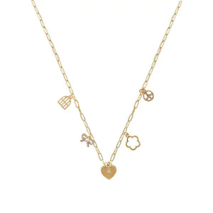 "Smitten For Him" Gold Charm Heart Necklace