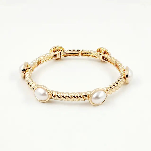 "Till I Can't" Ribbed Gold Pearl Stretch Bracelet