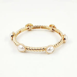 "Till I Can't" Ribbed Gold Pearl Stretch Bracelet