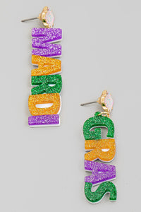 "The Best Night" Glitter Mardi Gras Dangle Earrings