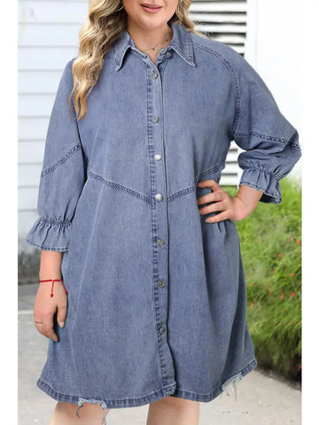 "As Wild As Me" Plus Buttoned Long Sleeve Denim Dress