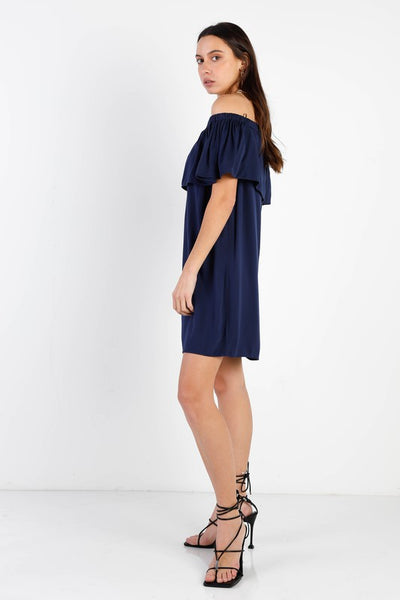 "Roll Off Your Shoulder" Ruffle Mini Dress