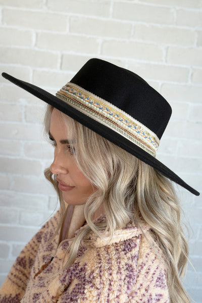 "Cowboy Take Me Away" Beaded Band Wide Brim Hat