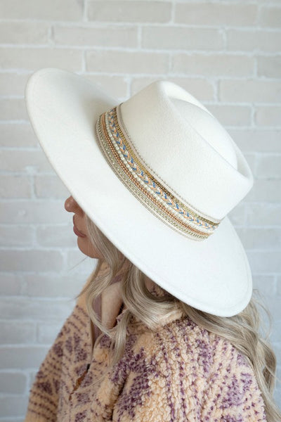 "Blaze" Wide Brim Beaded Band Hat