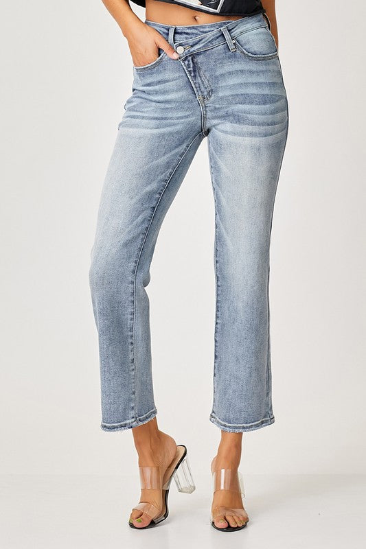 Risen "Hazel" High Rise Crossover Straight Jeans