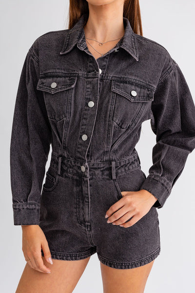 "Go Where You Choose" Long Sleeve Denim Romper