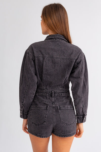 "Go Where You Choose" Long Sleeve Denim Romper