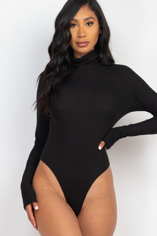 "Loving You" Solid Ribbed Turtle Neck Long Sleeve Bodysuit