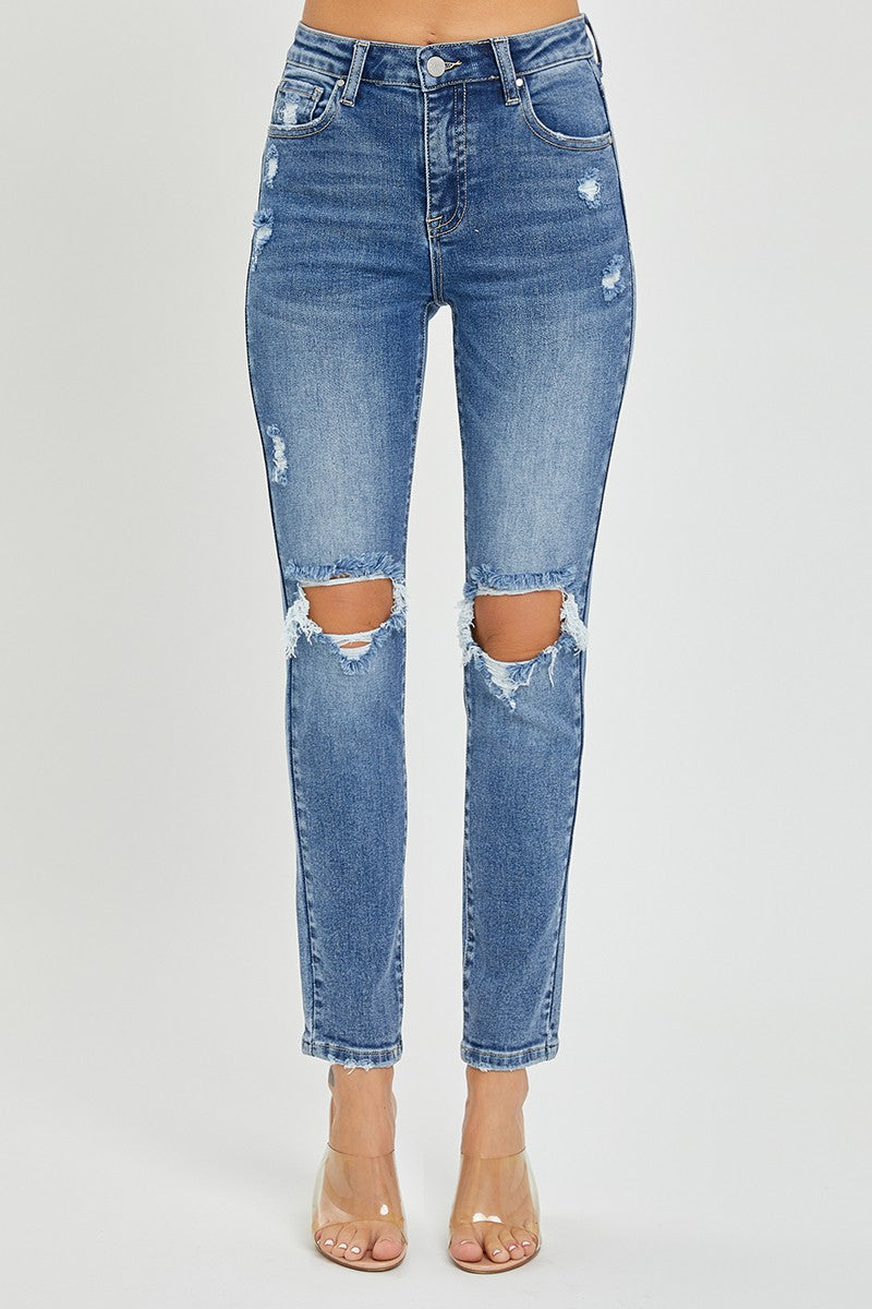 Risen "Adisyn" High Rise Knee Distressed Skinny Jean