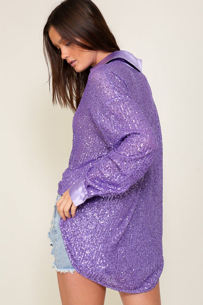 "Grand Things" Oversized Long Sleeve Sequin Top