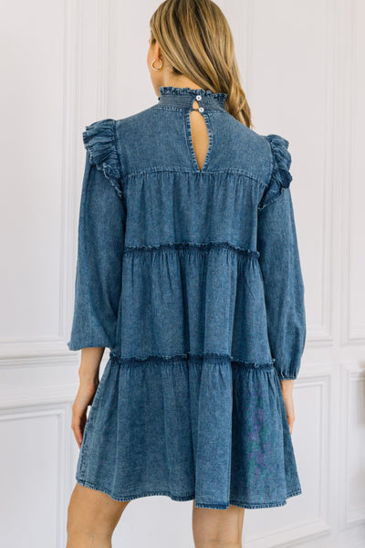 "Speak Your Truth" Plus Tiered Ruffle Denim Mini Dress