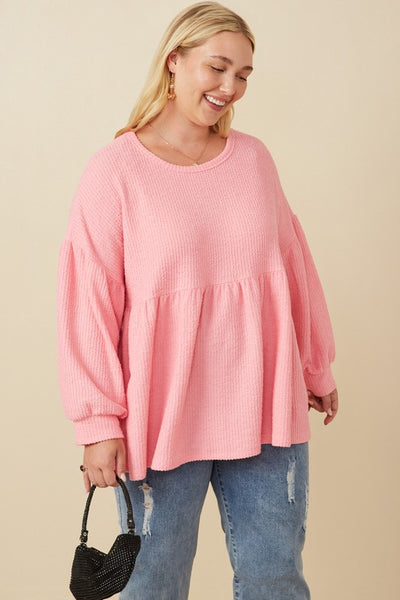 "Pink Passion" Plus Brushed Rib Peplum Top