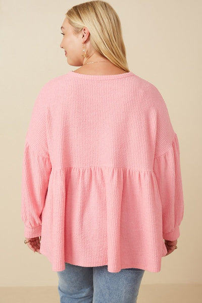 "Pink Passion" Plus Brushed Rib Peplum Top