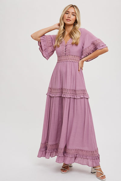 "Dreaming Big" Lace Trim Maxi Dress