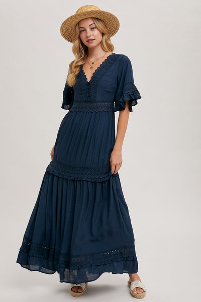 "Dreaming Big" Lace Trim Maxi Dress