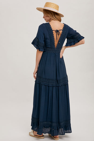 "Dreaming Big" Lace Trim Maxi Dress