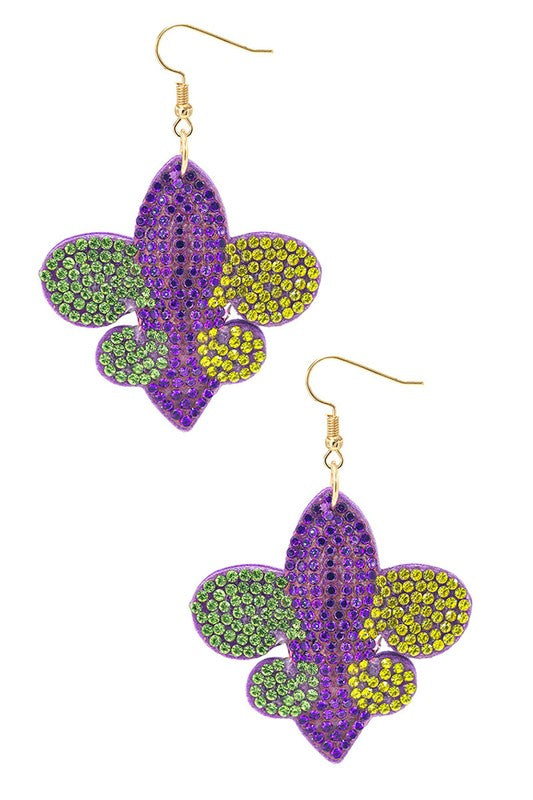 "NOLA-De-Lis" Mardi Gras Crystal Earrings