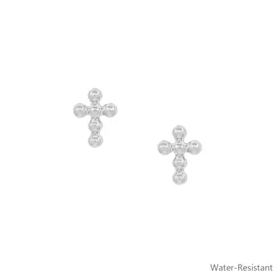 "Sunrise Splendor" Silver Beaded Cross Stud Earrings