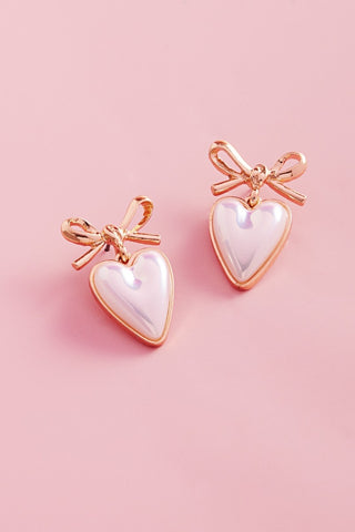 "Double Take" Valentines Day Bow Heart Earrings