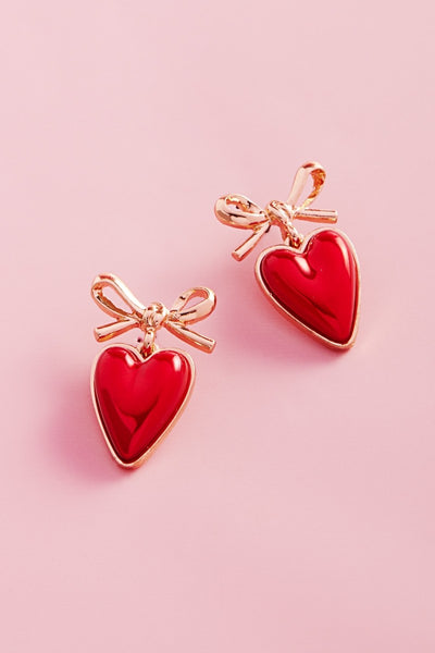 "Double Take" Valentines Day Bow Heart Earrings