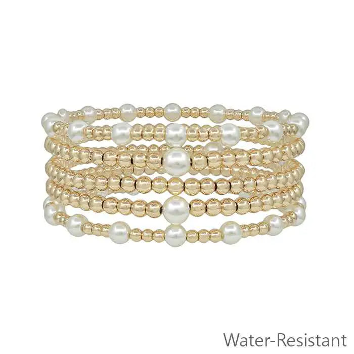 "All In Time" Gold Pearl Bracelet Set