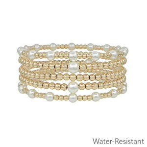 "All In Time" Gold Pearl Bracelet Set