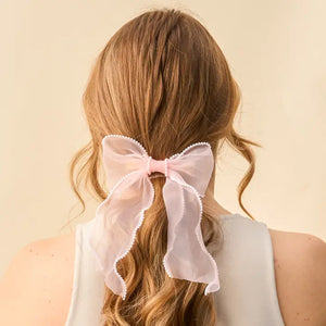 "My Girl" Sheer Pearl Blush Hair Bow