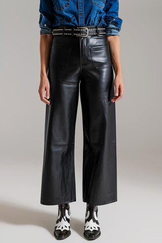 "Asking Again" Black Faux Leather Pocket Pants