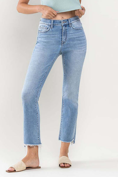 Vervet "Marley" High Rise Raw Step Hem Crop Flare Jeans