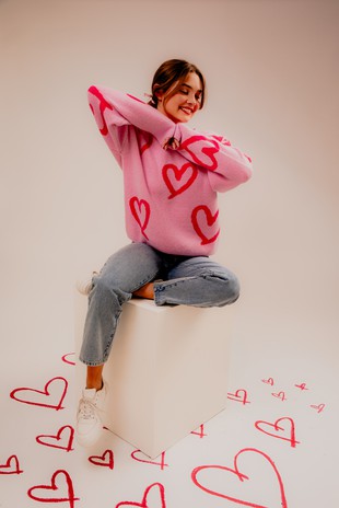 "Though The Years" Long sleeve Heart Pattern Sweater Top