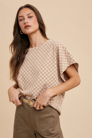 Since That Day Checker Dolman Sleeve Knit Top