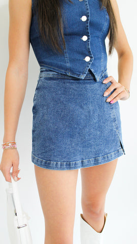 "It Was Always You" High Waisted Denim Skort