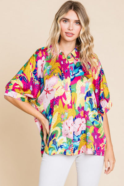 "Sticking To It" Multicolor Button Down Top