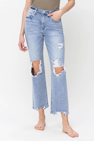 Vervet "Olivia" 90's Super High Rise Distressed Straight Jean