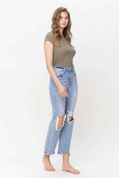 Vervet "Olivia" 90's Super High Rise Distressed Straight Jean