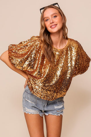 "Shining Bright" Cap Sleeve Sequin Top