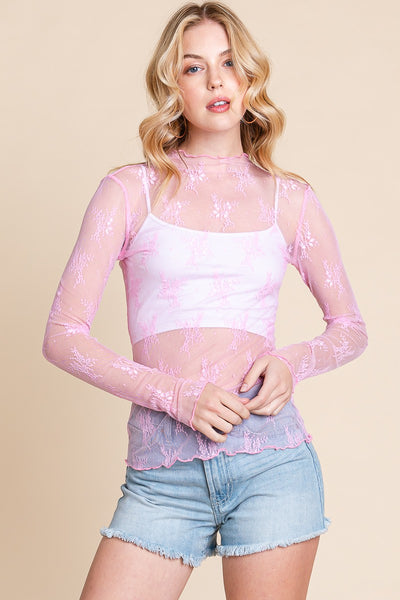 "Power Play" Long Sleeve Floral Lace Top