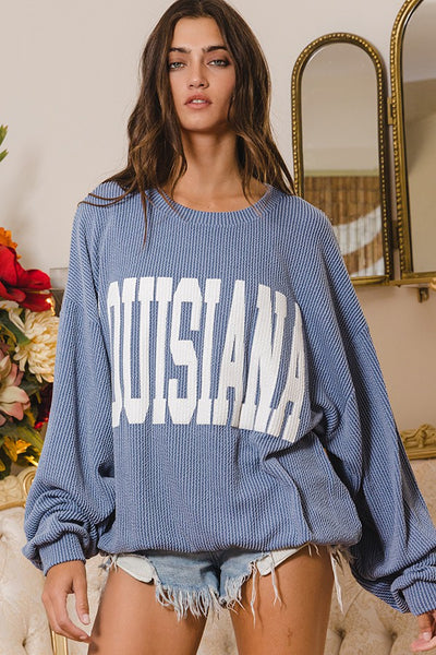 "Born And Raised" Oversized Louisiana Graphic Sweatshirt