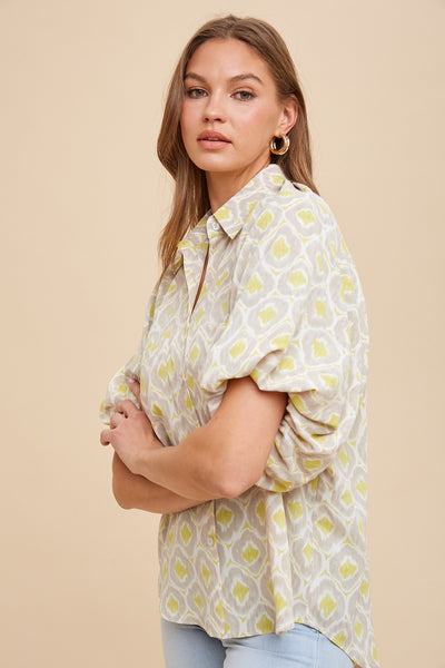 "You Remind Me" Geometric Print Bubble Sleeve Top