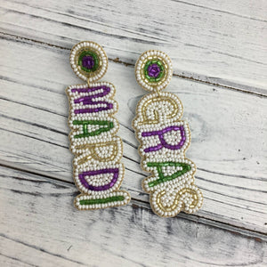 "Spread The Love" Beaded Mardi Gras Earrings