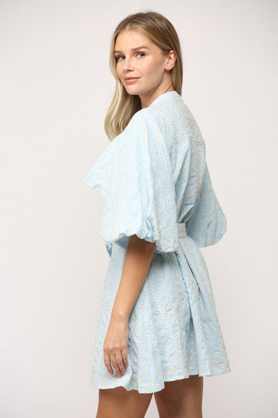 "Blue Moon" Ruffle Belted Lace Dress