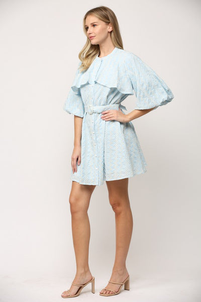 "Blue Moon" Ruffle Belted Lace Dress