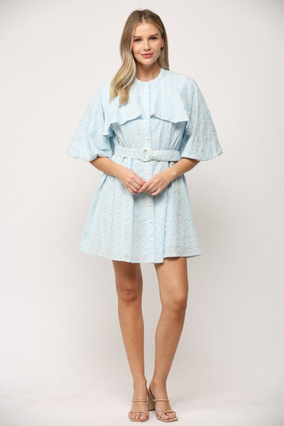 "Blue Moon" Ruffle Belted Lace Dress