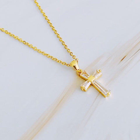 "Living Right" Crystal Cross Necklace