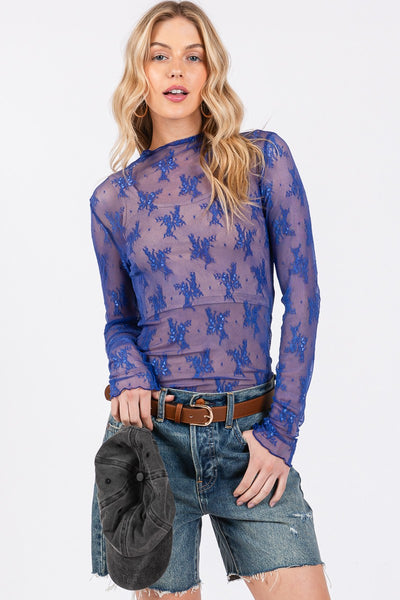 "Power Play" Long Sleeve Floral Lace Top