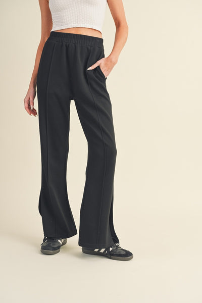 "Act Naturally" Wide Leg Scuba Pants With Side Slits